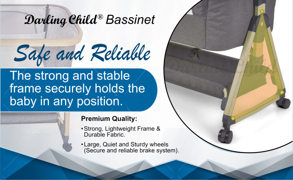 Baby Bassinet on Wheels 3-in-1: Bedside Co-Sleeper Crib & Moving Bed & Rocking Cradle. Convertible, Foldable and Portable - 3