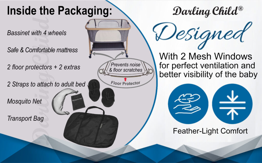 Baby Bassinet on Wheels 3-in-1: Bedside Co-Sleeper Crib & Moving Bed & Rocking Cradle. Convertible, Foldable and Portable - 4