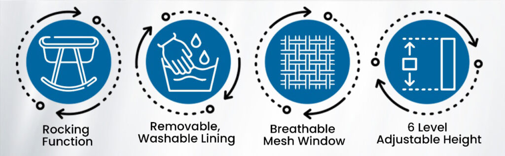 Baby Bassinet on Wheels 3-in-1: Bedside Co-Sleeper Crib & Moving Bed & Rocking Cradle. Convertible, Foldable and Portable - 0