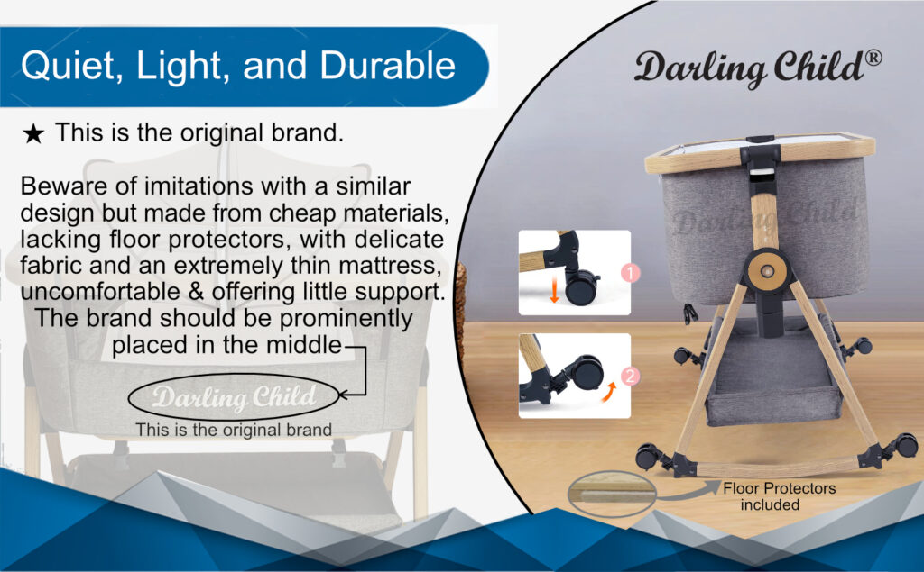 Baby Bassinet on Wheels 3-in-1: Bedside Co-Sleeper Crib & Moving Bed & Rocking Cradle. Convertible, Foldable and Portable - 5