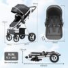 Blahoo Baby Stroller for Newborn, 2 in1 High Landscape Stroller, Foldable Aluminum Alloy Pushchair with Adjustable Backrest.Adjustable Awning, Variable Seat and Recliner(Black)