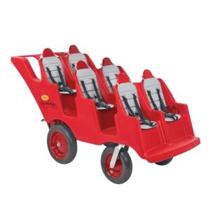 Children's Factory Angeles Bye Bye Buggy 6 Passenger Stroller | Sturdy Multi Passenger Daycare Stroller with Fat Tires | Easy-to-Fasten Safety Buckles, Parking Brake, & 360 Pivoting Wheels | Red