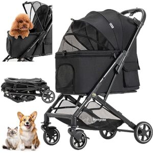 Medium Dog Stroller, Kenyone Pet Stroller for Medium Dogs Up to 55lbs, Lightweight Aluminum Frame, One Click Folding, Large Cat Stroller with No Zip Entry, Detachable Mesh, Multiple Pockets