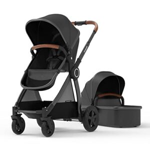 Mompush Ultimate2 Baby Stroller for Toddler with Removable Bassinet, Reversible Stroller Seat - Full-Size for Comfortable Outings with Baby - Smooth Glide Bassinet Stroller