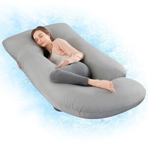 Wndy Dream Pregnancy Pillow With Cooling Cover Side J Type Full Body Pillow For Back Legs And Belly Support Comfortable Slumber For Pregnant Womengrey