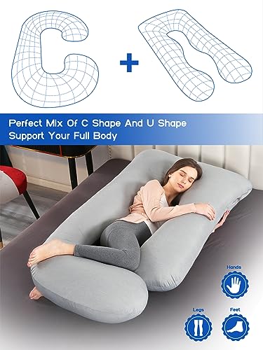 Wndy Dream Pregnancy Pillow With Cooling Cover Side J Type Full Body Pillow For Back Legs And Belly Support Comfortable Slumber For Pregnant Womengrey 4