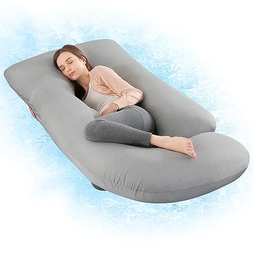 Wndy Dream Pregnancy Pillow With Cooling Cover Side J Type Full Body Pillow For Back Legs And Belly Support Comfortable Slumber For Pregnant Womengrey
