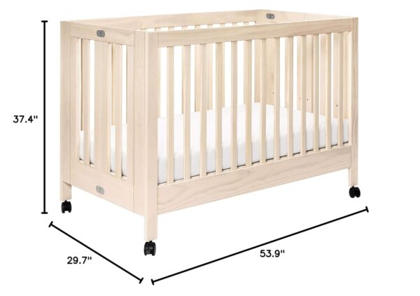 Full-Size 2-in-1 Portable Folding Crib with Toddler Bed Conversion Kit in Washed Natural, Greenguard Gold Certified - Image 3