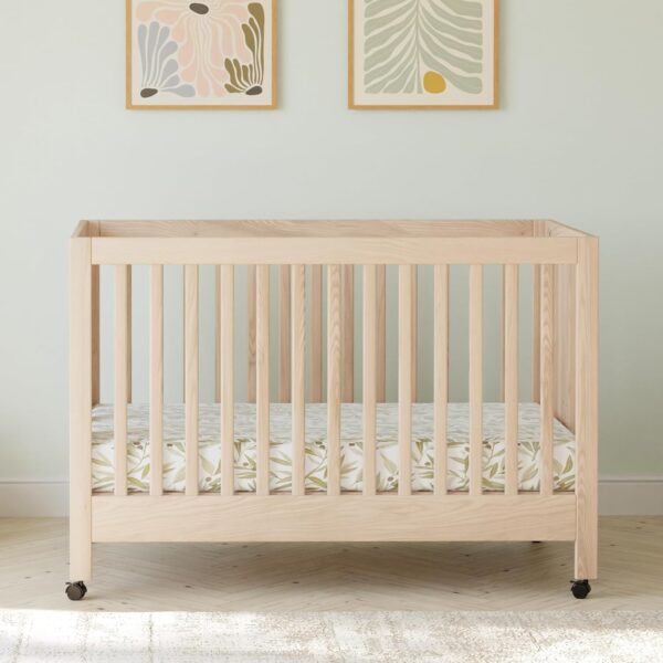 Full-Size 2-in-1 Portable Folding Crib with Toddler Bed Conversion Kit in Washed Natural, Greenguard Gold Certified