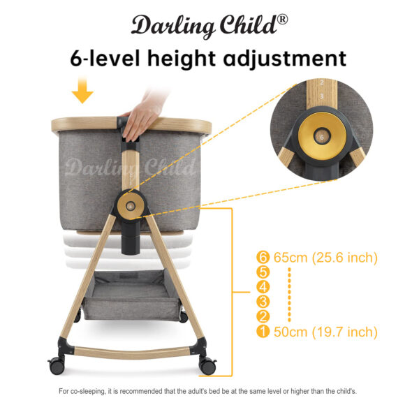 Darling Child Portable Newborn Baby Bassinet Crib, 3-in-1 Convertible Cot: Bedside Co-Sleeper in Bed, Rocking Cradle & Rolling Bassinet for Baby. Foldable Mini Crib with Wheels, Mattress & Mosquito Net. Wood Finish - Image 4