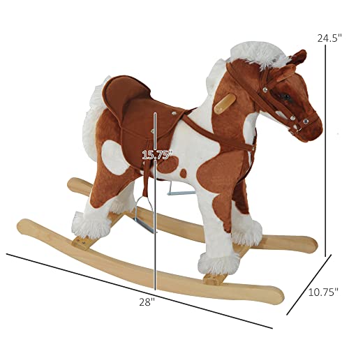 Qaba Wooden Toddler Rocking Horse, Kids Plush Ride on Horse Toy Animal Rocker with Nursery Rhyme Music Brown - Image 4