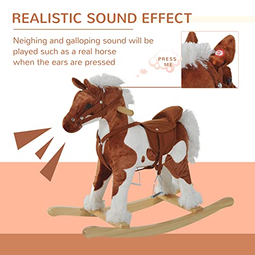 Qaba Wooden Toddler Rocking Horse, Kids Plush Ride on Horse Toy Animal Rocker with Nursery Rhyme Music Brown - Image 5