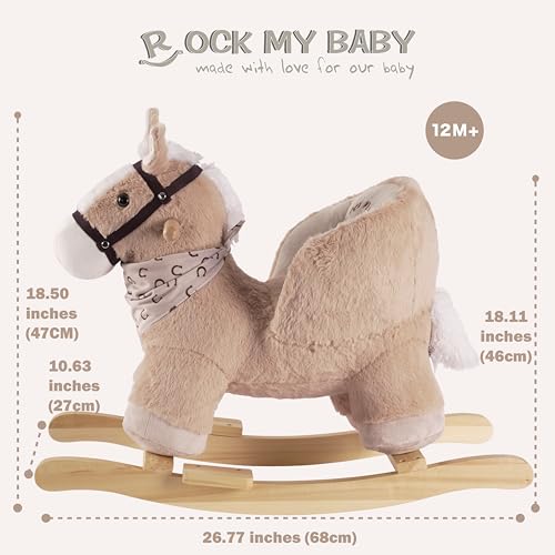 Rock My Baby Rocking Horse, Baby Animal Rocking Horse with Seat, Ride on Horse, Plush Rocking Horse with Realistic Sound, Wooden Rocking Horses Ages 1-3 (Caramel Color Horse), CPC Certified - Image 4