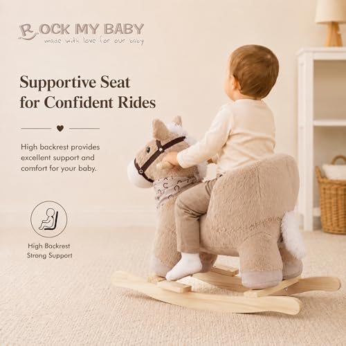 Rock My Baby Rocking Horse, Baby Animal Rocking Horse with Seat, Ride on Horse, Plush Rocking Horse with Realistic Sound, Wooden Rocking Horses Ages 1-3 (Caramel Color Horse), CPC Certified - Image 5