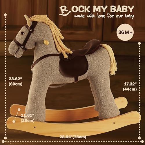 Rock My Baby Rocking Horse, Gray Wooden Rocking Toy, Rocking Animals for Children 2-6 Years Old, Ride on Pony with Realistic Sound, CPC Certified - Image 3