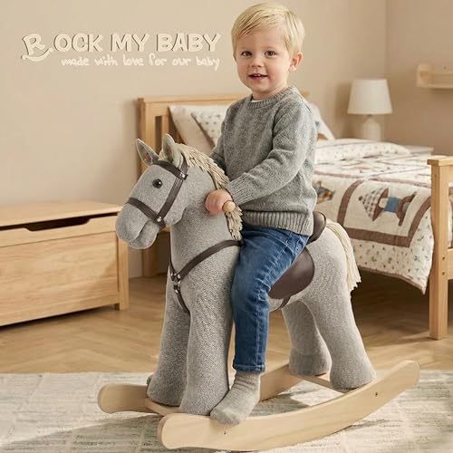 Rock My Baby Rocking Horse, Gray Wooden Rocking Toy, Rocking Animals for Children 2-6 Years Old, Ride on Pony with Realistic Sound, CPC Certified - Image 4
