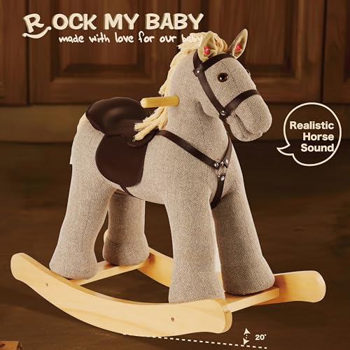 Rock My Baby Rocking Horse, Gray Wooden Rocking Toy, Rocking Animals for Children 2-6 Years Old, Ride on Pony with Realistic Sound, CPC Certified - Image 5