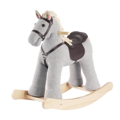 Rock My Baby Rocking Horse, Gray Wooden Rocking Toy, Rocking Animals for Children 2-6 Years Old, Ride on Pony with Realistic Sound, CPC Certified