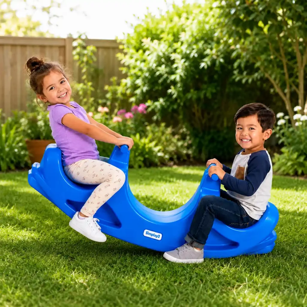 Rock and Roll Teeter Totter Seesaw for toddlers with sturdy handles and durable design