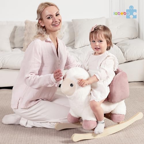 labebe - Baby Sheep Rocking Horse, Kids Plush Stuffed Rocking Animals, Ovis Aries Rocker with Seatbelt for 6 Months Babies, White Romney Rocking Horse for Toddler 1-3 Age Girl - Image 3