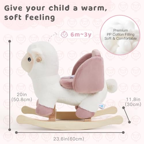 labebe - Baby Sheep Rocking Horse, Kids Plush Stuffed Rocking Animals, Ovis Aries Rocker with Seatbelt for 6 Months Babies, White Romney Rocking Horse for Toddler 1-3 Age Girl - Image 4