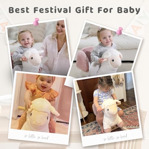 labebe - Baby Sheep Rocking Horse, Kids Plush Stuffed Rocking Animals, Ovis Aries Rocker with Seatbelt for 6 Months Babies, White Romney Rocking Horse for Toddler 1-3 Age Girl - Image 5
