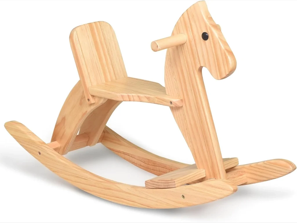 Wooden rocking horse toy for toddlers with classic design